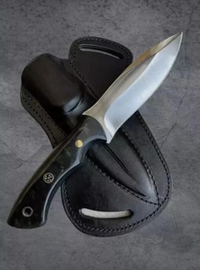 Couteau de chasse artisanal en acier A&M ENTERPRISES avec manche noir et étui en cuir, couteau de survie utilitaire - Product Image 2