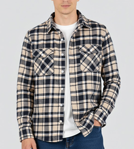 Camisas de Franela para Hombre con Logotipo OEM Personalizado Directo de Fábrica al por Mayor, Chaqueta a Cuadros Casual con Botones, Camisa de Manga Larga con Bolsillos - Product Image 3