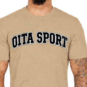 T-shirt ajusté beige sable pour homme, manches courtes, col rond, imprimé personnalisé, coupe slim, décontracté, en coton, vente en gros, streetwear, sport - Product Image 3