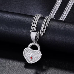 Collier Pendentif Cœur Verrouillable en Argent Sterling 925 Certifié GRA Moissanite Diamant Bling Iced Out pour Hommes – Bijoux Fins - Product Image 1