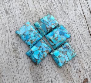 Turquoise bleue naturelle en cuivre, forme rectangulaire, cabochon à dos plat, pierre précieuse calibrée pour bijoux - Product Image 6