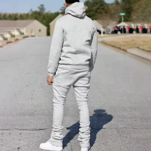 Ensemble survêtement homme personnalisé en molleton bouclette 500 g/m² de luxe avec impression en relief, pantalon évasé et sweat à capuche, 100 % coton - Product Image 2