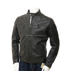 Chaqueta de cuero negra personalizada para hombre, moda informal de invierno, venta al por mayor - Product Image 1