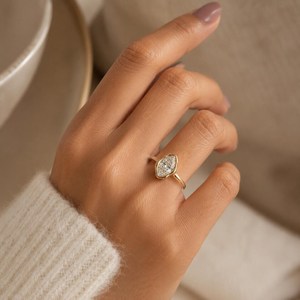 Hot Selling 14K Yellow <b>Gold</b> 1.50 CT Oval Cut Diamond <b>Rings</b> Solid <b>Gold</b> Custom Bezel <b>Set</b> <b>Ring</b> for Women Engagement <b>Ring</b> Collection - Product Image 2