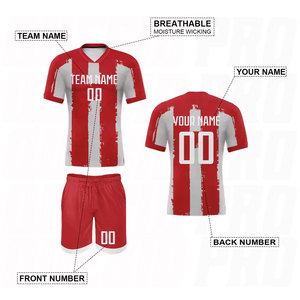 Ensemble de maillots de football personnalisés pour hommes et femmes, rouge et gris, uniforme de football personnalisé avec nom et numéro d'équipe, séchage rapide, entraînement adulte - Product Image 5