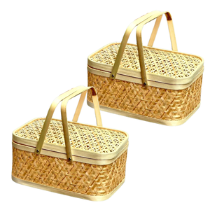 Panier-cadeau en bambou personnalisable, panier à fruits avec couvercle et poignée pour cadeaux, décoration intérieure, artisanat vietnamien - Product Image 1