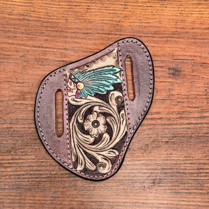 Vente en gros étuis en cuir de vachette personnalisés usinés à la main floral poche couteau pliant fourreau trappeur couteau fourreau - Product Image 2