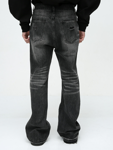 Jean droit évasé taille haute pour homme, style vintage, grandes tailles, avec denim délavé et ourlet effiloché pour un look audacieux - Product Image 5