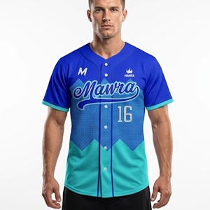 Camiseta de Béisbol Geométrica MAWRA Personalizada, Uniforme de Equipo Sublimado, Ropa Deportiva Transpirable Azul Turquesa para Hombre y Mujer, Camiseta Personalizada - Product Image 1