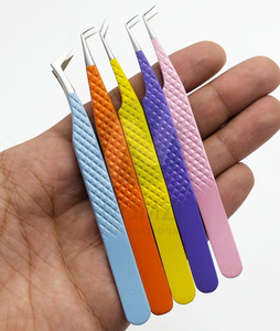 Pince à épiler pour extensions de cils en fibre dorée, acier inoxydable avec grip, nouveau modèle pour extensions de cils - Product Image 5