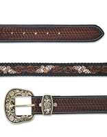 Ceinture Western en Cuir Véritable pour Homme Rub International avec Accents Turquoises, Boucle Métallique Gravée et Motif Floral Embossé de Haute Qualité
