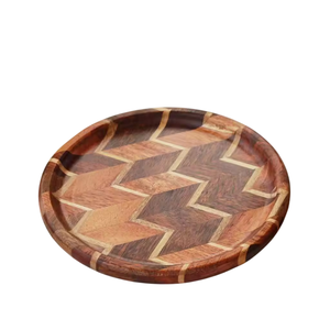 Round Shape Natural Wood Serving Tray Platter for Home Hotels & Restaurant <b>Tabletop</b> Food Snacks & Drinks Trays - Product Image 3