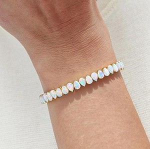 Pear Cut Ethiopian Fire Opal Charm <b>Bracelet</b> in Sterling Silver Gold Plated Elegant Luxury Jewelry for Women - Product Image 2