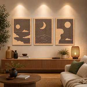 Panneau mural en bois géométrique moderne, décoration murale en bois artisanale pour salon, chambre et décoration intérieure - Product Image 1