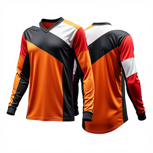 เสื้อเจอร์ซีย์มอเตอร์ครอสแขนยาวสำหรับผู้ชาย สีส้ม ดำ ขาว พิมพ์ลายแบบซับลิเมชั่น แห้งเร็ว เสื้อแข่งรถมอเตอร์ไซค์ ไซส์ผู้ใหญ่ - Product Image 1