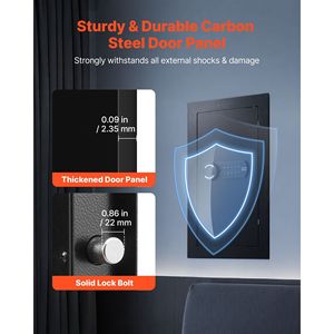 Coffre-fort mural noir à 3 niveaux avec éclairage LED, 2 étagères réglables, 5 porte-clés, acier laminé à froid Q235 pour le stockage d'argent - Product Image 2