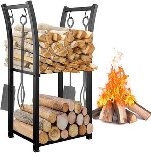 Modern Steel <b>Log</b> <b>Holder</b> with Hooks for Firewood Storage Rectangle Powder Coated Finish - Product Image 4