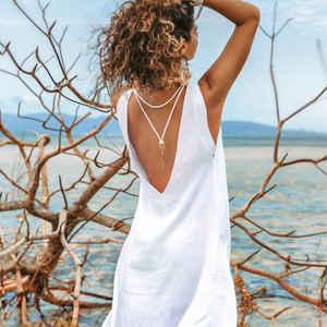 Robe en lin blanc pour femme, style bohème, maxi, dos ouvert asymétrique, robe de mariée, tunique en lin bohème, robe midi - Product Image 3