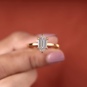 Elongated <b>Hexagon</b> Lab Grown Diamond Solitaire Engagement Ring 14K Gold Geometric Diamond Bridal Ring Wedding Wholesale Jewelry - Product Image 5