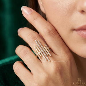Luxury 9K 10K 14K 18K Yellow Gold IGI Certified Diamond Vertical Bar <b>Ring</b> for Women Geometric Pavé Diamond <b>Statement</b> <b>Ring</b> - Product Image 6