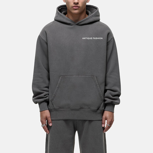 Hoodie streetwear personnalisé de haute qualité, en molleton, vintage, double couche, délavé à l'acide, effet soleil, avec poches - Product Image 1