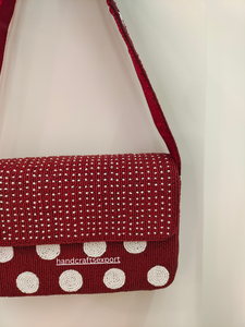 Bolso de Hombro Ligero de Lujo Ecológico Hecho a Mano con Cuentas Rojas y Puntos Blancos, Bolso de Moda para Mujer - Product Image 1
