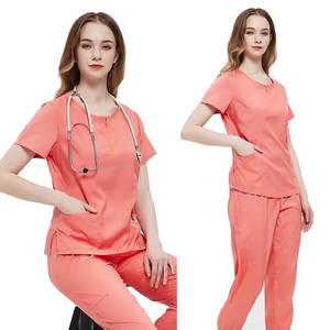 High Quality Elastic Fabric Summer Hospital <b>Scrub</b> <b>Sets</b> Comfortable Unisex Round Neck Nurse <b>Set</b> - Product Image 5