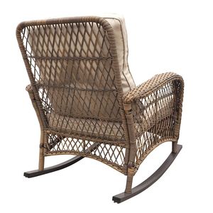 Fauteuil à bascule d'extérieur en rotin kaki avec coussins moelleux et structure en acier pour jardin - Product Image 4