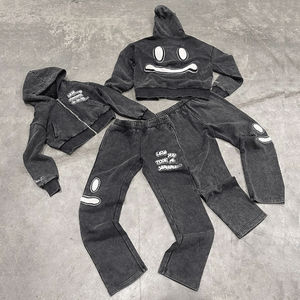 Survêtement unisexe grande taille 100 % coton coupe classique avec cordon de serrage et logo 3D personnalisé - Product Image 1