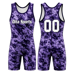 Men Purple Camouflage Sublimated Wrestling Singlet Polyester <b>Athletic</b> Wrestling Uniform Sportswear Match Competition Training - Product Image 1