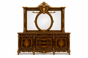 Ensemble de table et de chaises à manger en teck antique traditionnel sculpté à la main, 4 places, meubles de salle à manger de luxe - Product Image 6