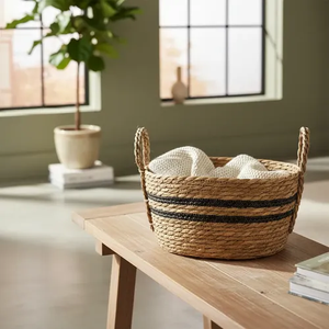 Panier de rangement en jonc de mer tressé naturel avec poignées, style rustique, panier en jonc de mer pour la décoration et l'organisation de la maison - Product Image 2