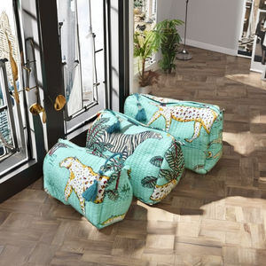 Conjunto de Bolsos Tote Bohemios Acolchados con Estampado Animal, 3 Bolsos Pequeños de Algodón con Cierre de Cremallera, Color Verde Mar, Bolsa Utilitaria Estilo Selva - Product Image 4