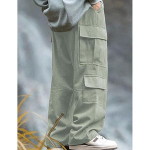 Pantalon cargo gris pour hommes, taille élastique, cordon de serrage, plusieurs poches, décontracté, respirant, pour le printemps - Product Image 2