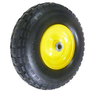 Ruedas planas de poliuretano (PU) de acero usadas para carretilla de jardín, transporte en patio, carro de mano, carretilla de transporte, carretilla de mano con ruedas, sin rodamientos/bujes. - Product Image 1