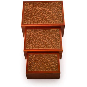 Handmade Wooden Pet Casket Rectangle Floral Carved Brown <b>Memorial</b> Urn for Pet Ashes Durable Keepsake <b>Box</b> - Product Image 1