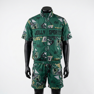 Premium 120 GSM Polyester Taslon Men <b>Green</b> Printed Windbreaker <b>Jacket</b> Short Set Custom Logo Windbreaker Shorts Set for Men - Product Image 6