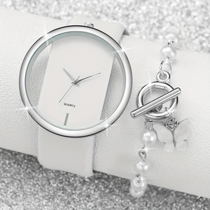 192025 Pièces/ensemble Montre à quartz décontractée pour femme, montre-bracelet analogique en cuir PU et bracelet en fausses perles papillon - Product Image 3