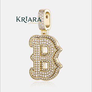 Pendentif lettre B en argent 925 avec diamant de laboratoire, coupe brillante ronde, style hip-hop, bijou unisexe - Product Image 1