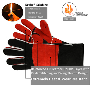 Gants de travail pour soudeurs en cuir de haute qualité, résistants à la chaleur et ignifuges, avec coutures renforcées, logo personnalisé, robustes, 14 pouces, gants de sécurité pour la soudure - Product Image 3