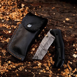 Couteau pliant artisanal de qualité industrielle/DIY, lame à pointe clip dentelée en acier Damas, manche en Micarta - Product Image 5