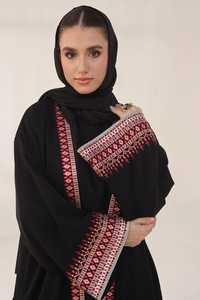 Long Sleeve Modest Dress Arab <b>Abaya</b> Crepe Knitted Fabric Casual Decorated Print Muslim Ladies Floral Wedding <b>Abaya</b> Dress - Product Image 3