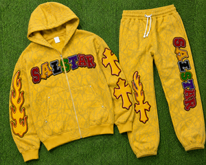 Men's <b>Yellow</b> Rhinestone Tracksuit Set Custom Streetwear <b>Hoodie</b> & Jogger Pants Hip Hop Fashion Tracksuit Manufacturer - Product Image 6