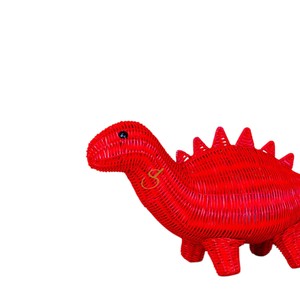 Panier de rangement en rotin mignon en forme de dinosaure, panier cadeau unique en forme de stégosaure rouge tressé, boîte décorative en osier avec chaîne - Product Image 3