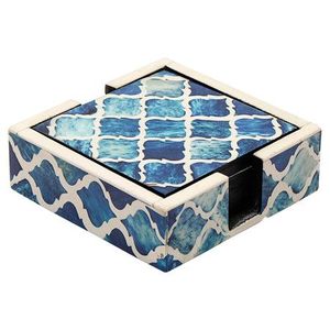 Unique Classic Eco-Friendly Bone Inlay Square <b>Coaster</b> <b>Set</b> 4 with Black Flower Design for Kitchen Tabletop Home Decor - Product Image 3