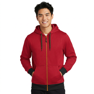 Sudadera con capucha roja para hombre, cierre de cremallera, corte regular, forro polar, informal, para otoño - Product Image 3