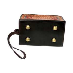 Handcrafted Vintage Genuine <b>Leather</b> Toiletry Bag Solid Color Zipper Closure Embroidered Floral Design Women's <b>Handbag</b> Daily Use - Product Image 5