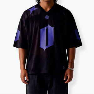 Camiseta de fútbol americano de malla negra y morada a la moda al por mayor, estilo urbano oversize, con logo personalizado, poliéster transpirable, suministro OEM, EE. UU. - Product Image 1