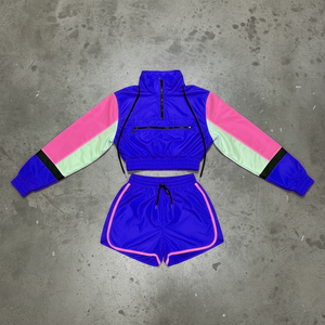 Conjunto de 2 Piezas de Chaqueta Cortavientos y Pantalones Cortos de Poliéster para Mujer, Diseño Bordado Personalizado, Venta al Por Mayor - Product Image 4