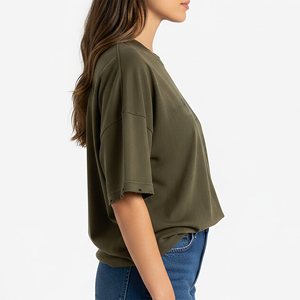 T-shirt décontracté pour femme, 100% coton, coupe ample, épaules tombantes, couleur unie, fabrication sur mesure OEM/ODM, haute qualité. - Product Image 6